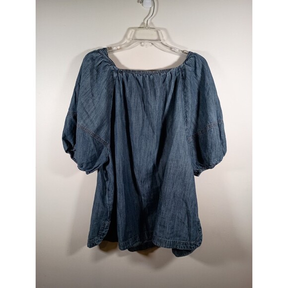 Lane Bryant Square Neck Short Balloon Sleeve Blue Chambray Top Plus Size 18 - Picture 4 of 6